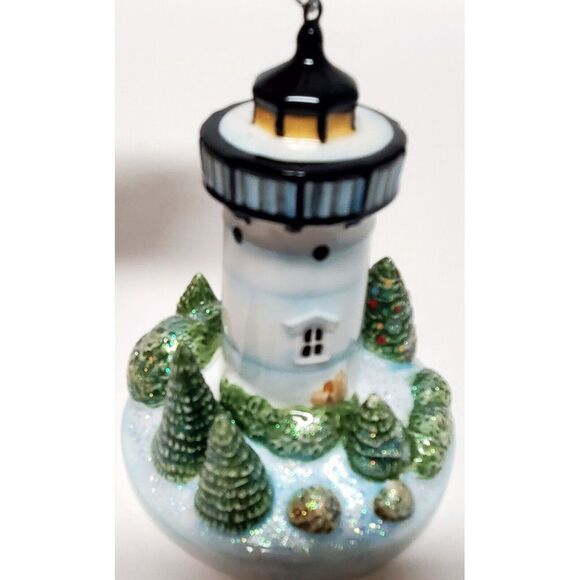 Lighthouse Christmas Ornament Ceramic Wreath On Door Trees Rocks Sparkle Giltter - Picture 7 of 10